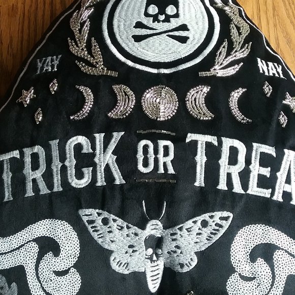 NWT Black Velvet Goth Boho Oija Embellished Pillow - Picture 4 of 16